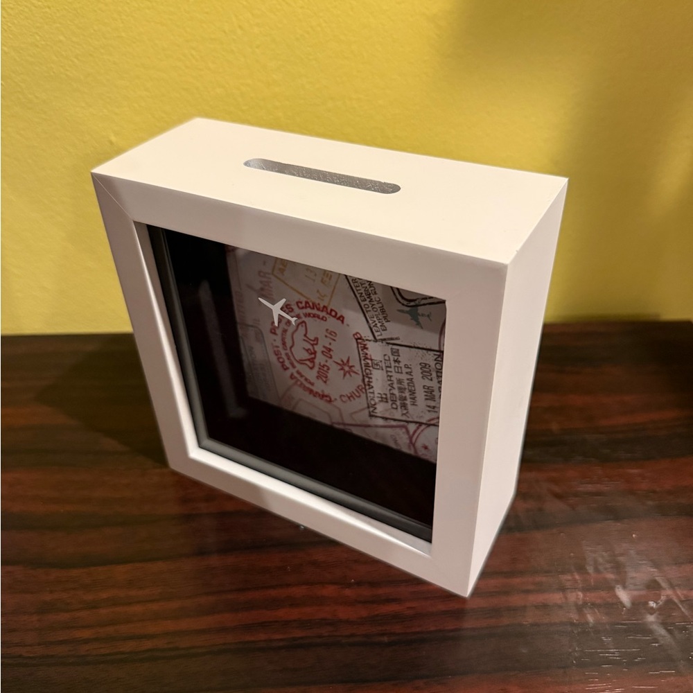 White Shadow Box Frame with Slot for Coins or Notes